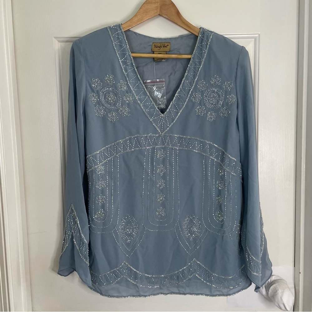 Vintage RARE NEW Midnight Velvet Two-Piece Set Top + Skirt with Sequin Sz Medium - Picture 7 of 12